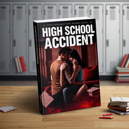 A 3D book cover design for a toxic romance novel titled 'High School Accident' by B