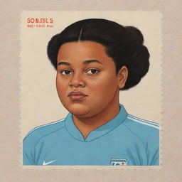 Create three individual illustrated portraits of fat, mixed-race girl soccer players, rendered in the unique style of Daniel Clowes