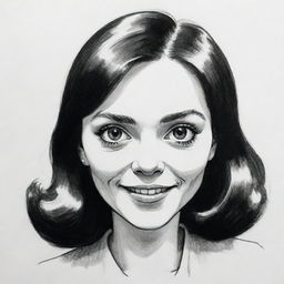 Sketch a caricature of a girl using black ink on a white background, capturing the distinct style of illustrations from old 70s counter-culture magazines