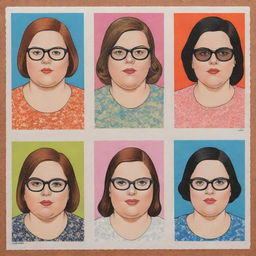 Generate three individual portraits of fat DJ girls, drawn in the unique style of Daniel Clowes