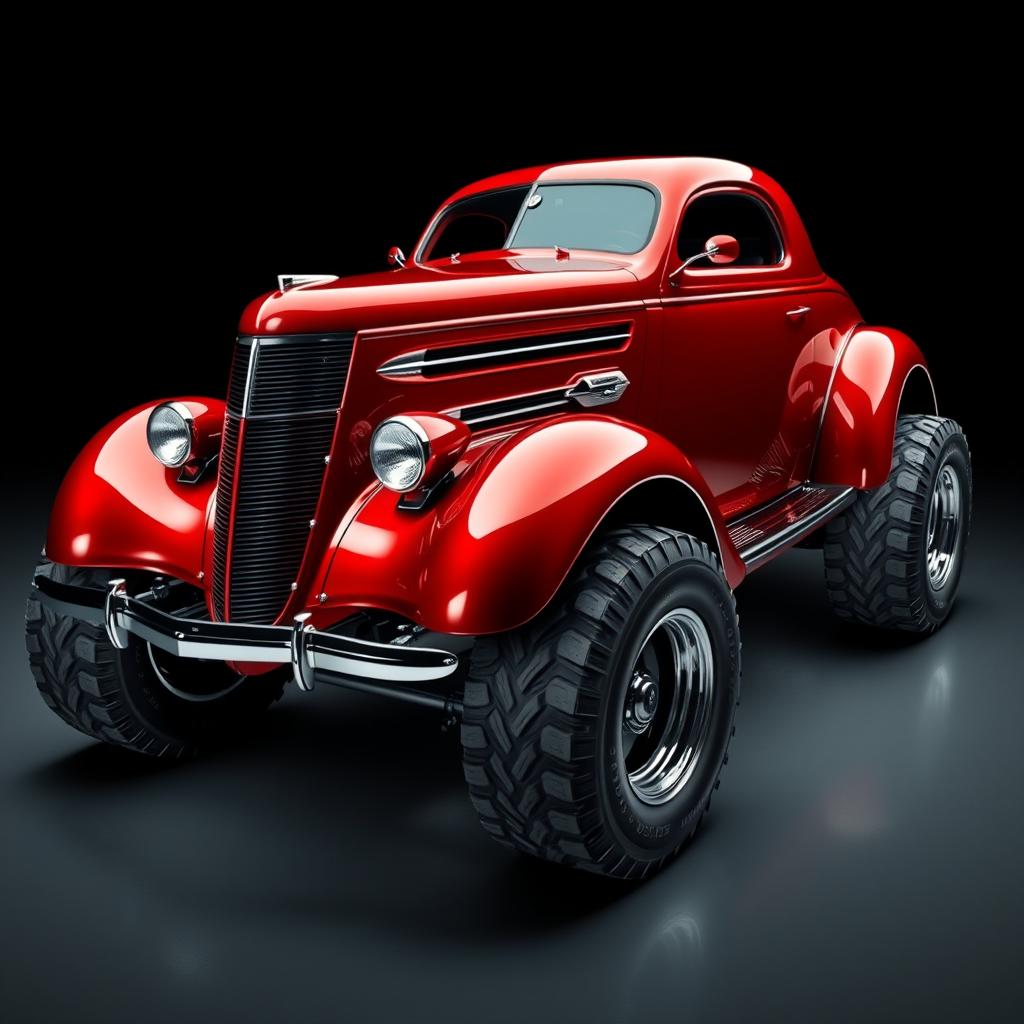 A stunning, exotic supercar that creatively fuses the classic lines of a 1936 Chevrolet Coupe with the aggressive stance of a widebody design