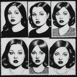 Generate three individual portraits of fat disc jockey girls, drawn in the distinct noir style of Charles Burns