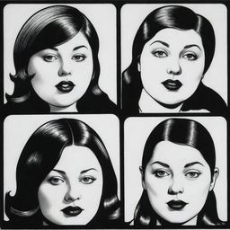 Generate three individual portraits of fat disc jockey girls, drawn in the distinct noir style of Charles Burns