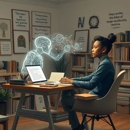 A creative writing collaboration scene between a human and an AI