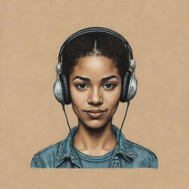 Generate three individual illustrated portraits of mixed-race girls wearing headphones, drawn in the iconic style of Robert Crumb