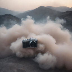 A high quality camera drifting through mysterious swirling smoky landscapes under ethereal lighting