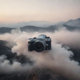 A high quality camera drifting through mysterious swirling smoky landscapes under ethereal lighting