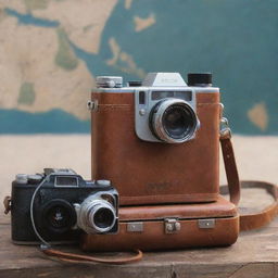 A SMOK traveling kit with a vintage camera capturing globe-trotting adventures.