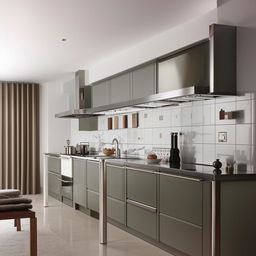 A parallel kitchen design furnished with modern modular fittings, reflecting elegance and functionality.