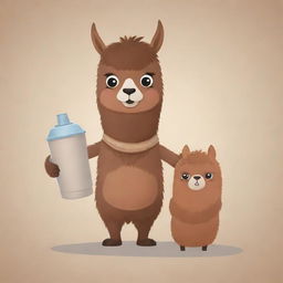 A brown cartoon llama holding a mate and a thermos