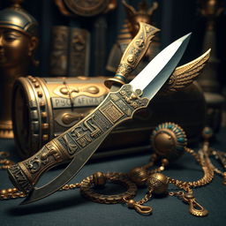 A stunning and detailed representation of Tutankhamun's knife, showcasing its ornate design and craftsmanship