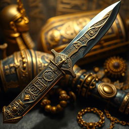 A stunning and detailed representation of Tutankhamun's knife, showcasing its ornate design and craftsmanship
