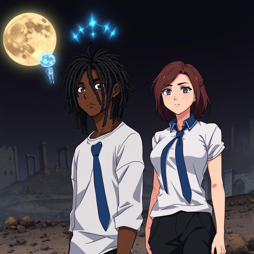 A cover for 'The Darkened Days: Book 1 – The Awakening' in anime style, depicting a small yet determined Mack, a mixed-race man in his 30s with loads of locs covering most of his face