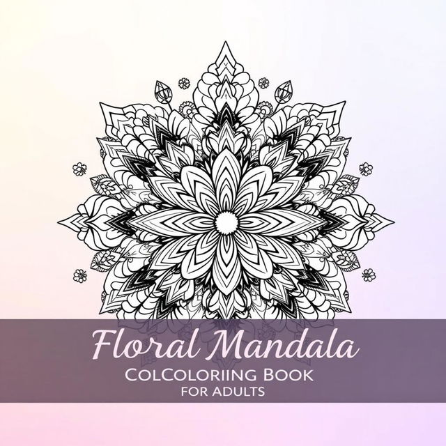 An artistic cover design for a 'Floral Mandala Coloring Book for Adults', showcasing a mesmerizing collection of intricate mandala patterns intertwined with delicate floral designs