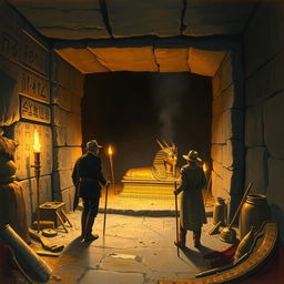 A detailed depiction of the discovery of Tutankhamun's tomb by Howard Carter in 1922