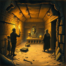 A detailed depiction of the discovery of Tutankhamun's tomb by Howard Carter in 1922