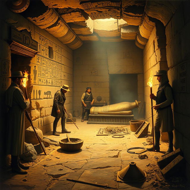 A detailed depiction of the discovery of Tutankhamun's tomb by Howard Carter in 1922