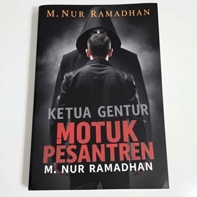 A dramatic and intense book cover for the title "Ketua Geng Motor Masuk Pesantren" written by M