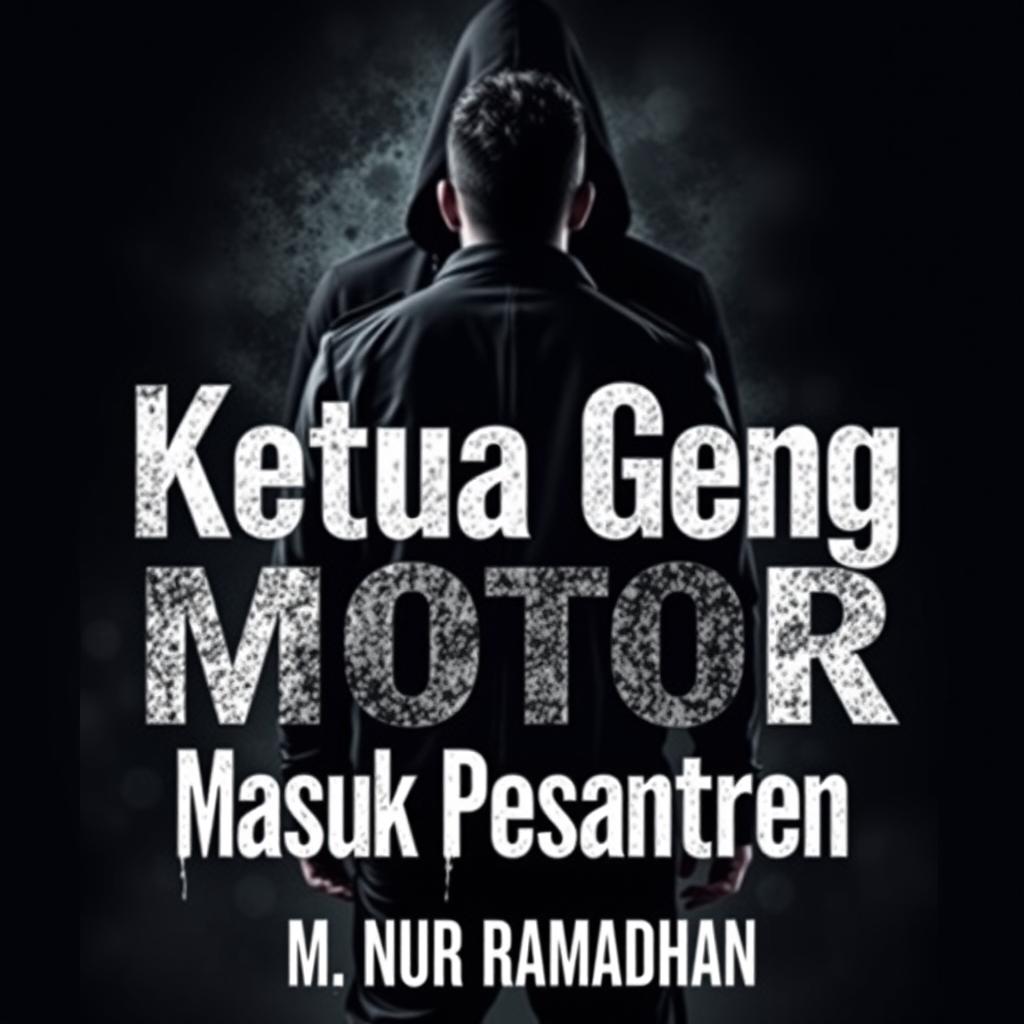 A dramatic and intense book cover for the title "Ketua Geng Motor Masuk Pesantren" written by M