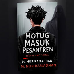 A book cover titled "Ketua Geng Motor Masuk Pesantren", featuring a 17-year-old male character with Korean-style hair