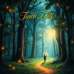 A captivating book cover design featuring a mystical forest with towering trees and glowing fireflies