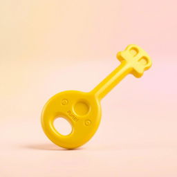 A whimsical, cartoonish yellow key with rounded tips, designed to look friendly and inviting
