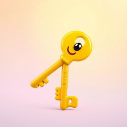 A whimsical, cartoonish yellow key with rounded tips, designed to look friendly and inviting
