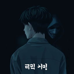 Create a poster featuring a 17-year-old male with Korean hairstyle, facing away from the viewer