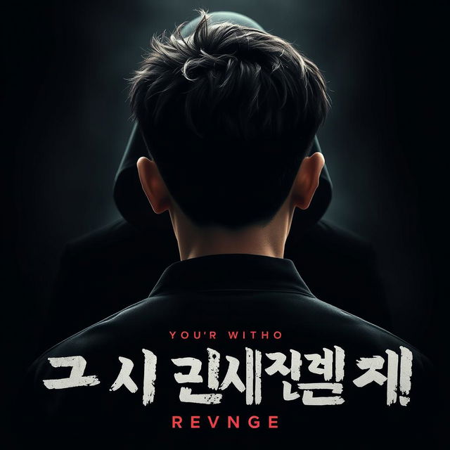 A dramatic poster featuring a 17-year-old male with Korean-style haircut, viewed from behind to obscure his face, creating an aura of mystery