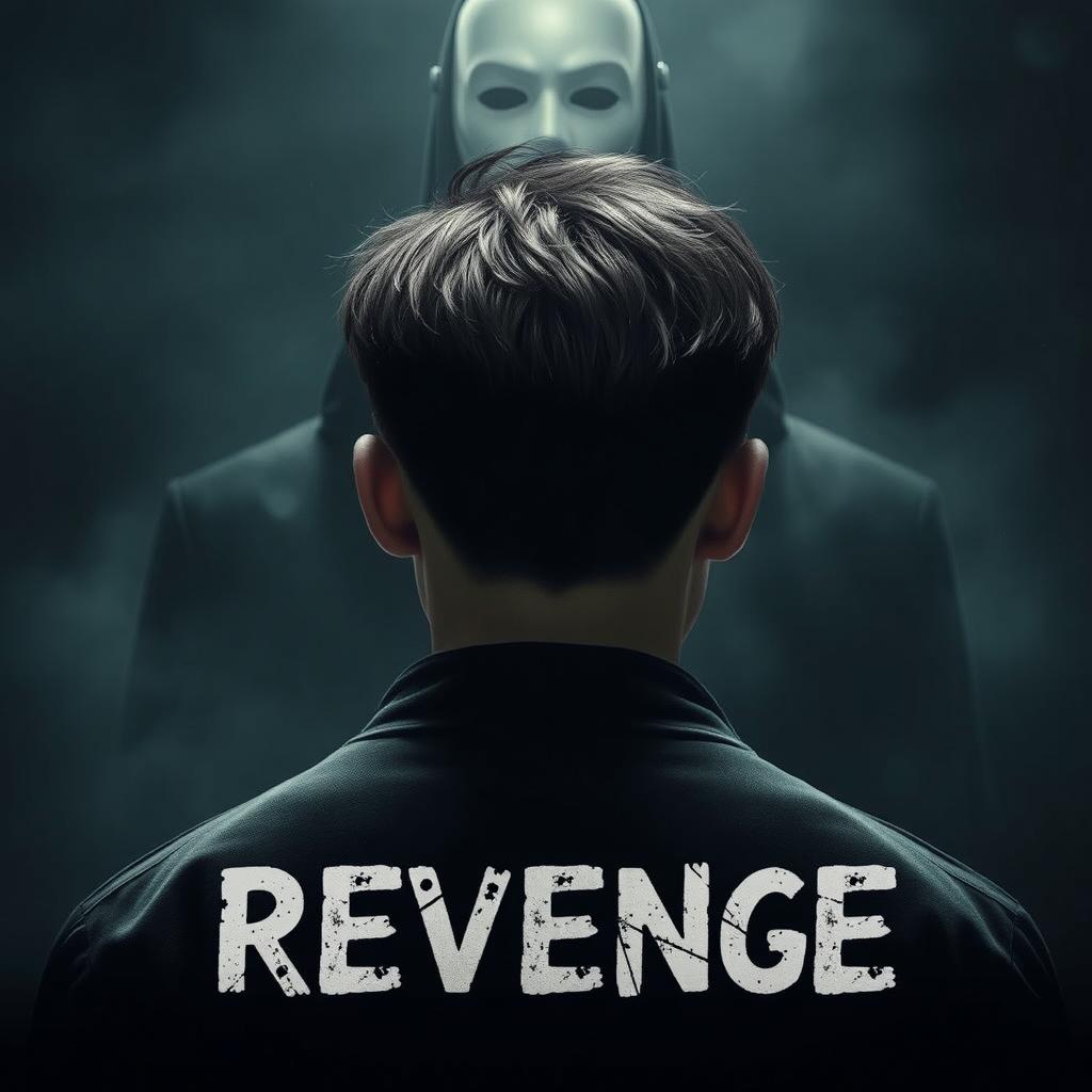 A dramatic poster featuring a 17-year-old male with Korean-style haircut, viewed from behind to obscure his face, creating an aura of mystery