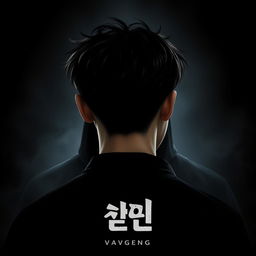 A dramatic poster featuring a 17-year-old male with Korean hairstyle facing away, his face not visible