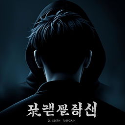 Create a poster featuring a 17-year-old male with a Korean hairstyle, facing away from the viewer