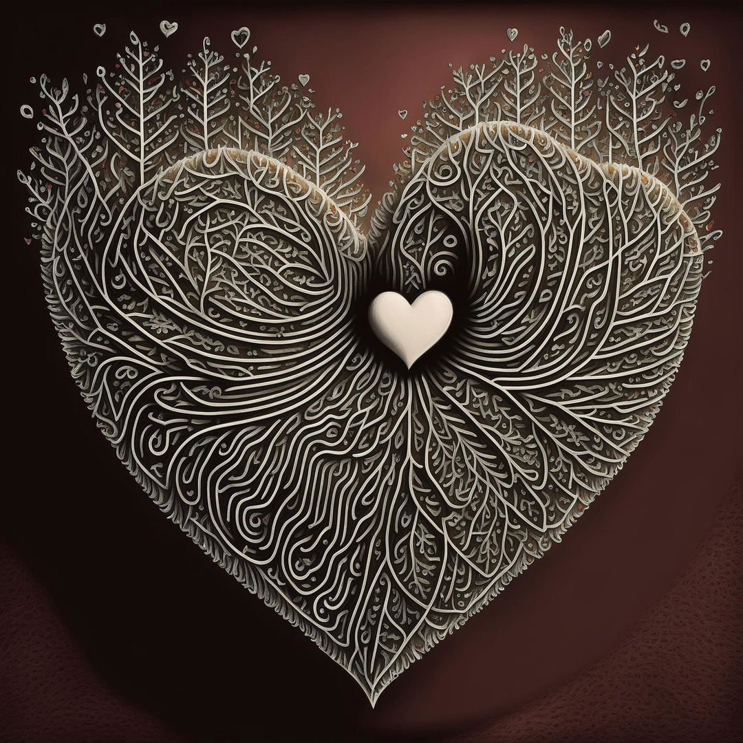 Intricate lineart of a giant Valentine's heart, viewed from a 200mm perspective.