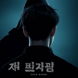 Create a poster featuring a 17-year-old male with a Korean hairstyle, facing away from the viewer