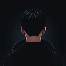 Create a plain poster without any text featuring a 17-year-old male with a Korean hairstyle, facing away from the viewer