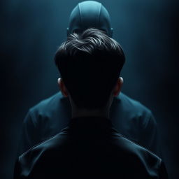 Create a plain poster without any text featuring a 17-year-old male with a Korean hairstyle, facing away from the viewer