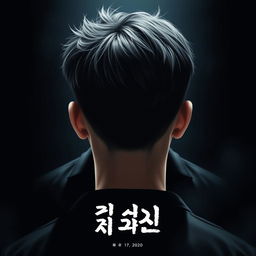 Create a plain poster without any text featuring a 17-year-old male with a Korean hairstyle, facing away from the viewer