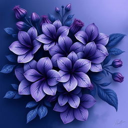 A stunning cover design featuring dark blue and purple flowers intertwined in a beautiful pattern