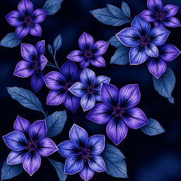 A stunning cover design featuring dark blue and purple flowers intertwined in a beautiful pattern