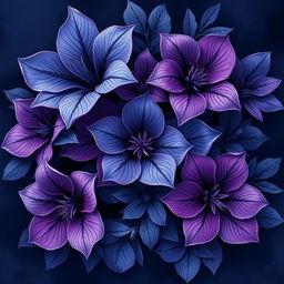 A stunning cover design featuring dark blue and purple flowers intertwined in a beautiful pattern