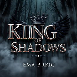 An enchanting book cover for 'King of Shadows', featuring the title prominently displayed in glossy metallic letters that gleam against the backdrop