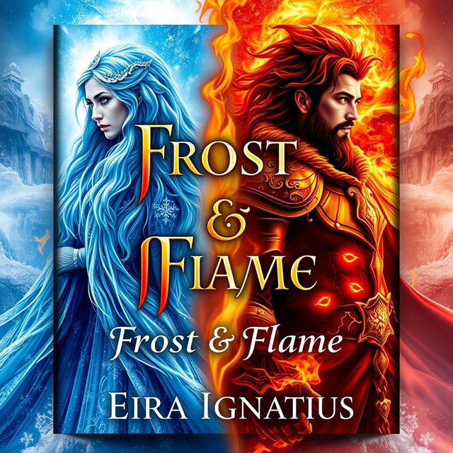 A captivating book cover design for the title "Frost & Flame" by Eira Ignatius