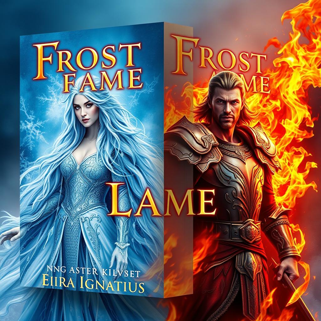 A captivating book cover design for the title "Frost & Flame" by Eira Ignatius