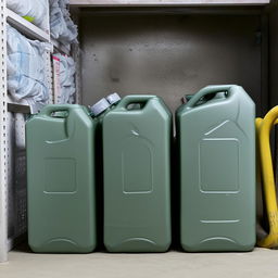 3 10-liter jerry cans in store room