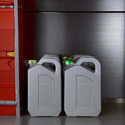 3 10-liter jerry cans in store room