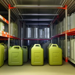 3 10-liter jerry cans in store room