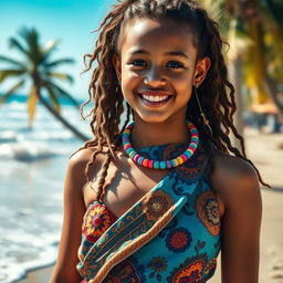 A stunning close-up of a vibrant and colorful teen fashion scene featuring a model wearing a stylish and modern tanga, showcasing intricate patterns and fabrics