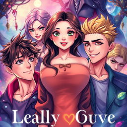 A captivating cover illustration featuring a beautiful girl in the center, radiating charm and confidence, with two handsome boys on either side, both looking smitten and in love with her