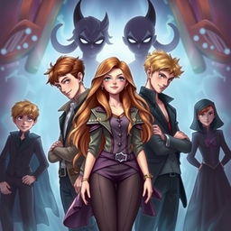 A captivating book cover featuring a girl in the center with two handsome boys gazing at her with admiration, showcasing a romantic tension