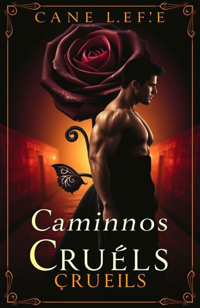 A dark romance book cover featuring a striking black rose with intricate golden details